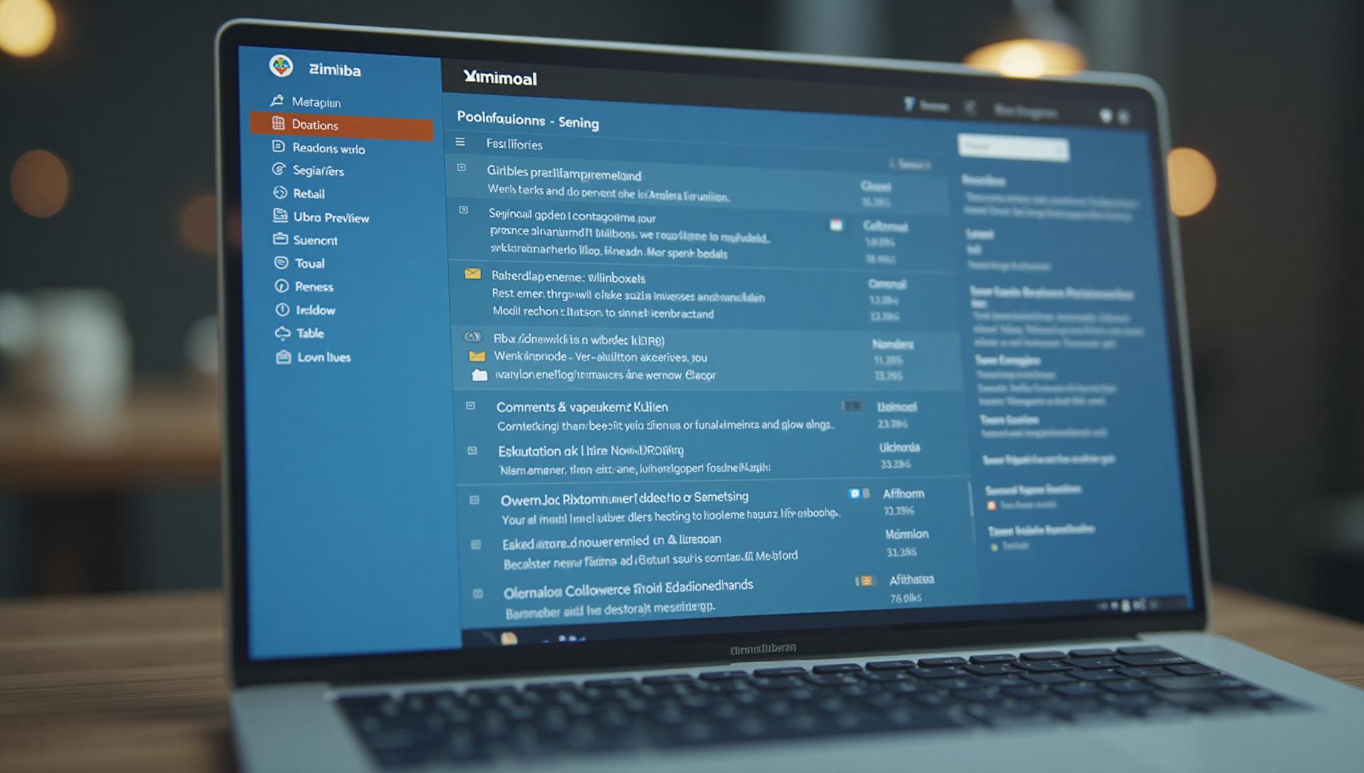 Interface do Zimbra mostrando caixa de entrada e recursos